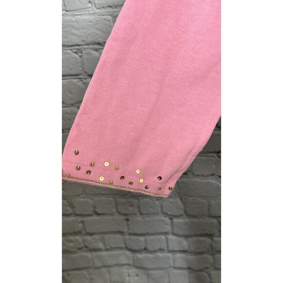Vintage Jack B Quick Womens XL Pink Long Sleeve Sequin Gold Heart Top - Picture 8 of 10